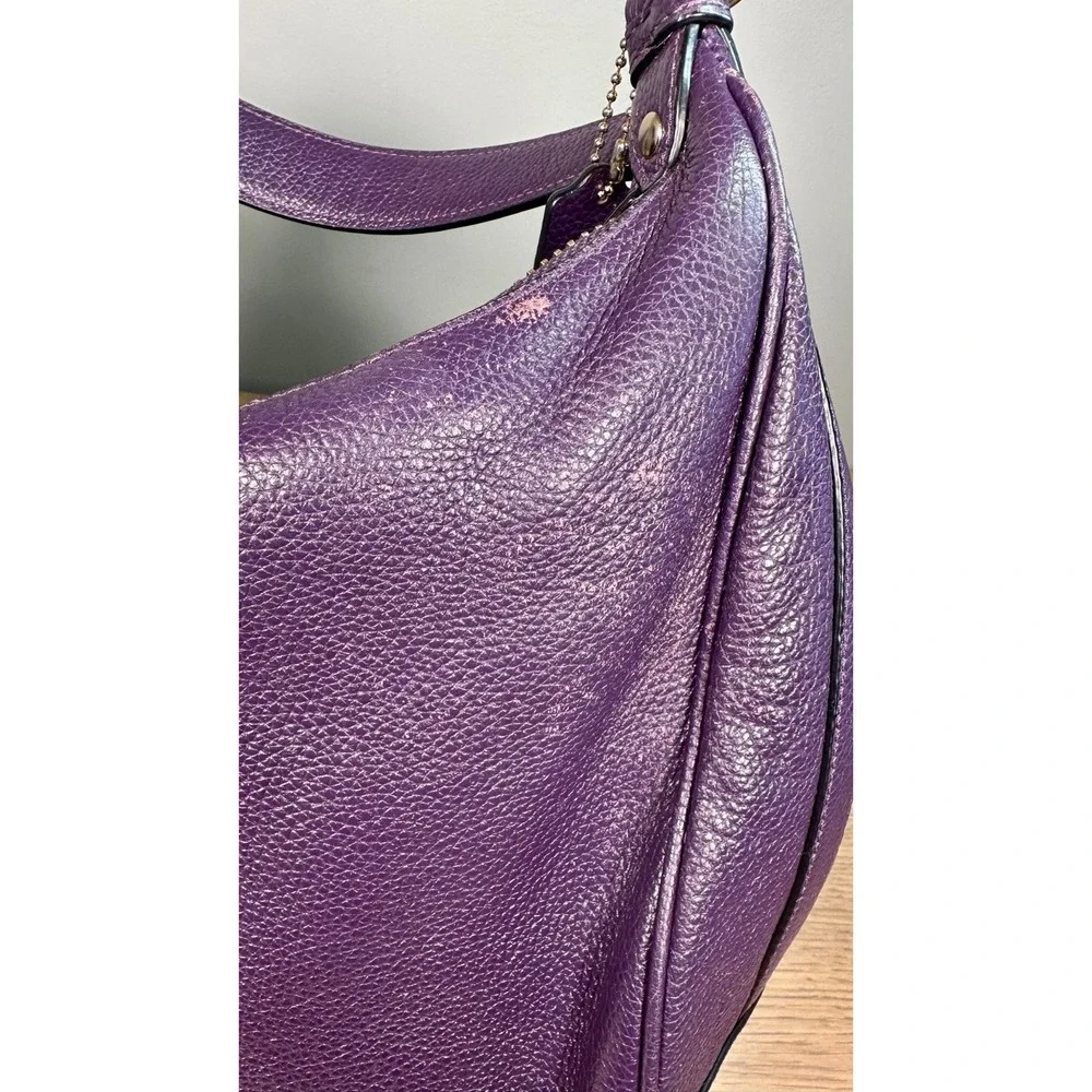 Coach F38259 Harley Large Purple Pebbled Leather Hobo Crossbody Bag Adjustable